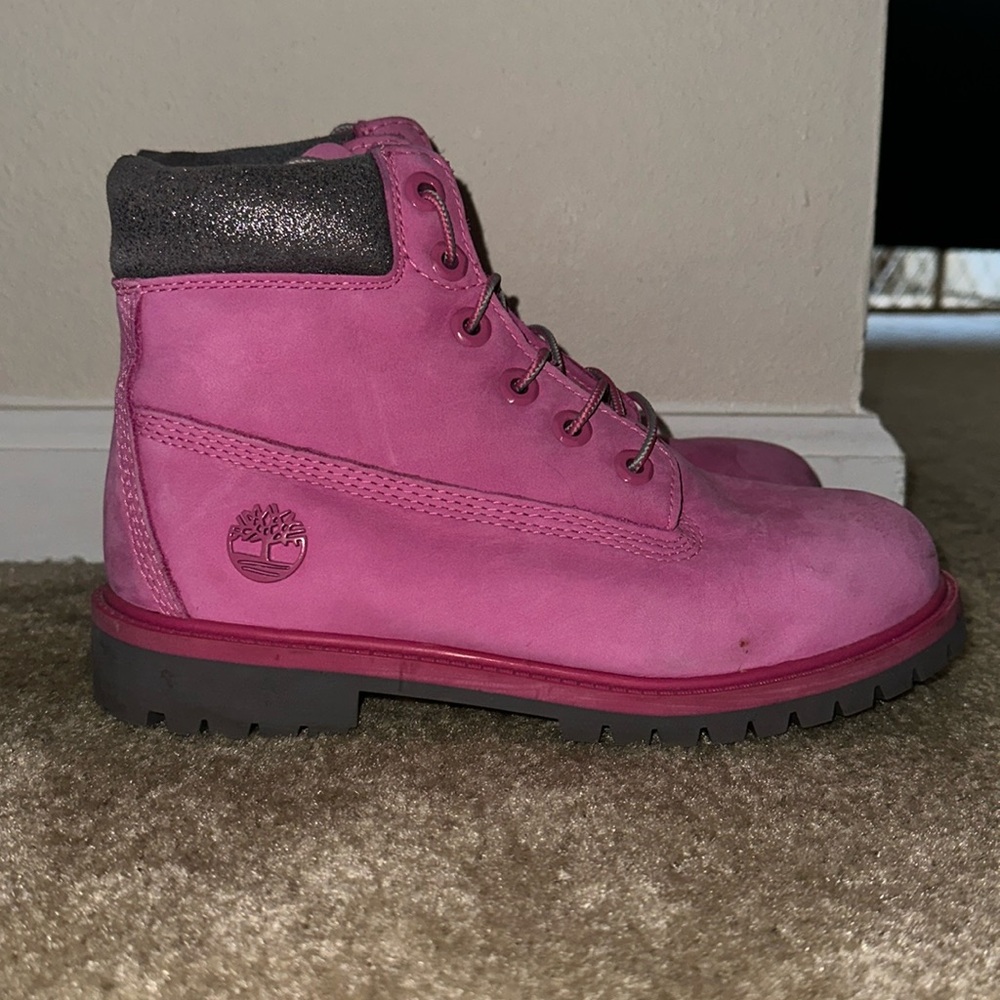 Pink and grey glitter timberland boots size 5.5